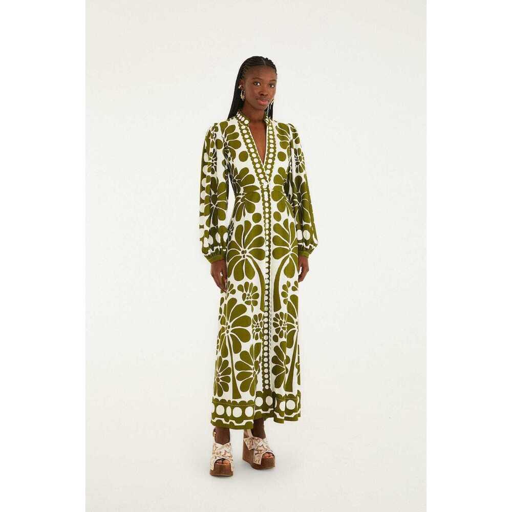 Green Palermo Buttoned Puff Sleeve Maxi Dress